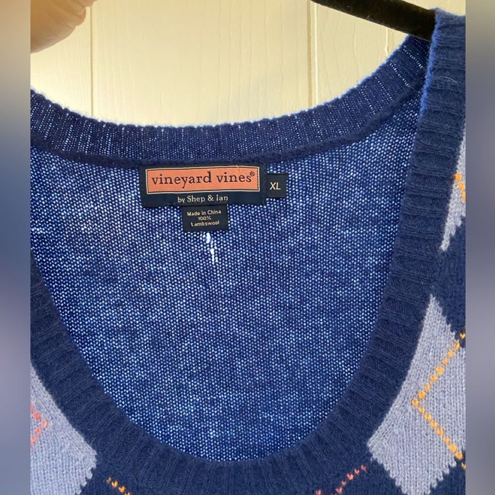 Vineyard Vines Shepherd & Ian 100% Lambswool Blue and Green Argyle Knit Vest - Picture 5 of 8